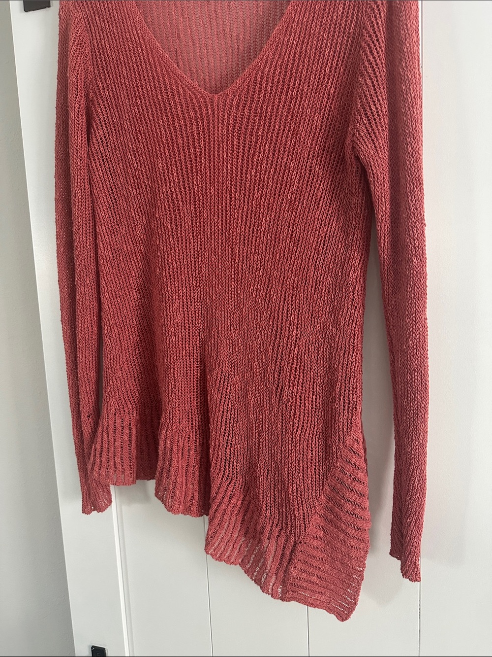 Eileen Fisher V-Neck Lightweight Knit Sweater - Coral/Rose